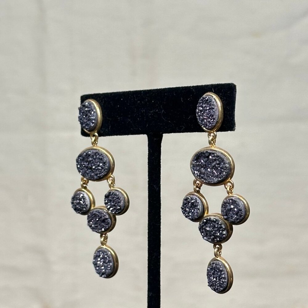 Marcia Moran Gold-Filled Black Druzy Statement Earrings - Picture 3 of 3